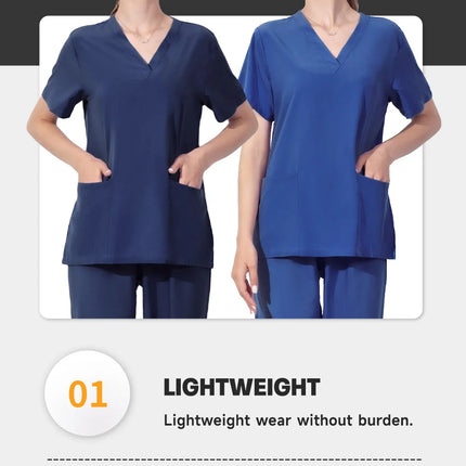 Solid Color Nursing Scrubs Women Uniforms Elasticity Pet Clinic Nurse V-neck Medical Hospital Doctor Working Clothing Wholesale-KarWorkwear