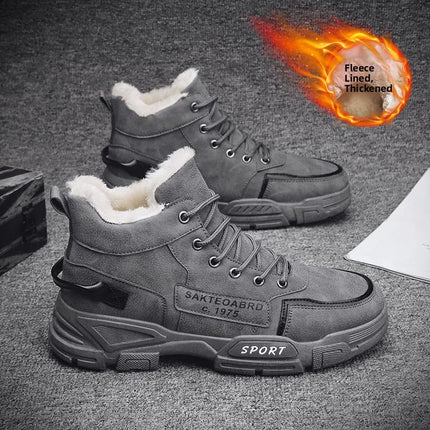 Men's Work Boots Winter New Fce Lined Anti-slip Waterproof Rainproof Warm  Boots Korean Sle round Toe Rubber Sole