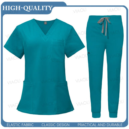 New Operating Room Uniform Hospital Working Scrub Set Medical Supplies Nurse Dental Surgery Suit Beauty Workwear Scrub Top Pants-KarWorkwear