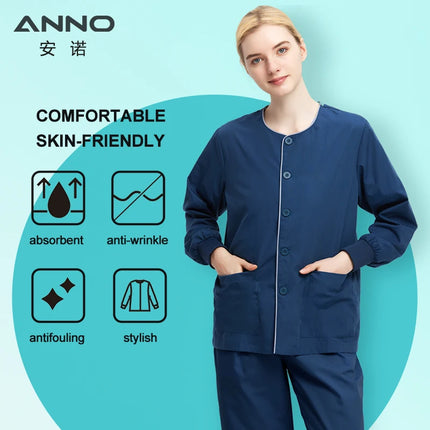 Long Sleeves Scrubs Jackets Pretty Outfit Soft Nurse Out Coat Doctor Hospital Nursing Staff Uniforms Autumn Winter Work Wear-KarWorkwear