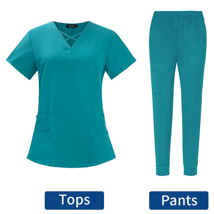 Clearance Scrubs Nursing Uniforms for Women Men Anesthetist Set Tops and Jogger Pants Thin Fabric Operating Room Doctor Workwear-KarWorkwear