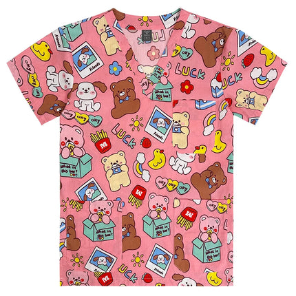 Niaahinn Gray Owl Printing Spa Uniform Women Beauty and Health Scrub Tops Beauty Salon Work Uniform Beauty Salon Scrubs Workwear-KarWorkwear
