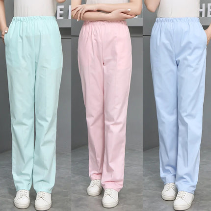 Solid Color Work Pants High Quality Women's Elastic Waist Doctor White Scrub Pants Spring Autumn Nurse Dental Care Uniform Pants-KarWorkwear