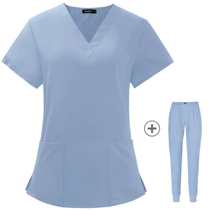 Hot Sales Nurse Uniform Women Short Sleeve Neck Tops Working Uniform Blouse Scrubs Workwear Nursing Women Scrubs Pants Elastic-KarWorkwear