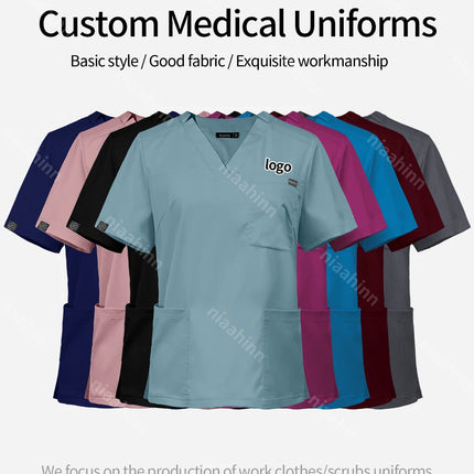 V-neck Nurse Scrubs Workwear Short Sleeve Surgical Nursing Uniforms Women Dental Clinic Scrub Medical Uniforms Customizable Logo-KarWorkwear