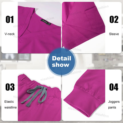 Niaahinn Scrub Hospital Uniform Medical Top Pants Nurse Uniform High Fashion Uniforms Nursing Scrubs Set Hot Sell Surgical Gowns-KarWorkwear