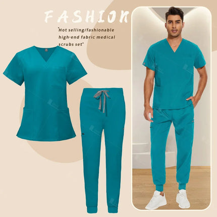 Red Nursing Uniforms Unisex Medical Top Pants Clinical Uniform Men Nursing Clothes Doctor Nurse Scrubs Sets Dentist Vet Workwear-KarWorkwear