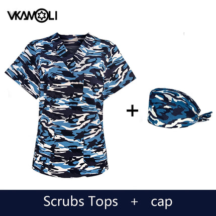 Cat print Pet hospital clinic Dentist lab medical nurse Surgical working Short sleeve Scrub tops +Jogger Pants Doctor uniforms-KarWorkwear