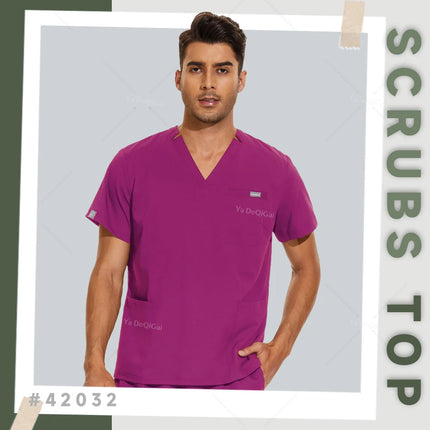 New Hospital Nursing Workwear Surgical Shirt Medical Scrubs Tops for women men Short Sleeve V-neck Pockets Uniforms Scrub Blouse-KarWorkwear