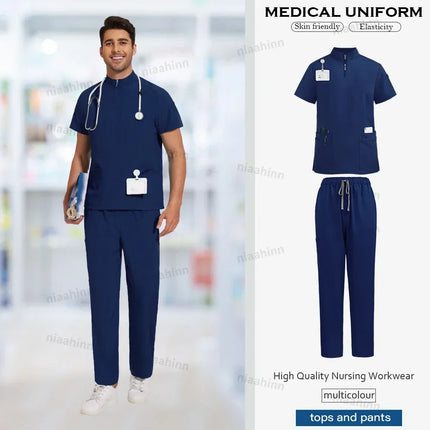 High Quality Hospital Nurse Scrubs Sets Male Men Unisex Scrub Top Pants Sets Slim Fit Medical Scrubs Healthcare Pharmacy Uniform-KarWorkwear