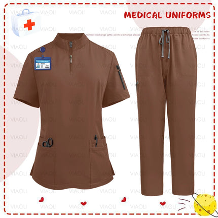 uniformes clinicos mujer Women Medical Uniforms Elastic Scrub Set Beauty Spa Hospital Surgical Top Pants Nursing Doctors Clothes-KarWorkwear