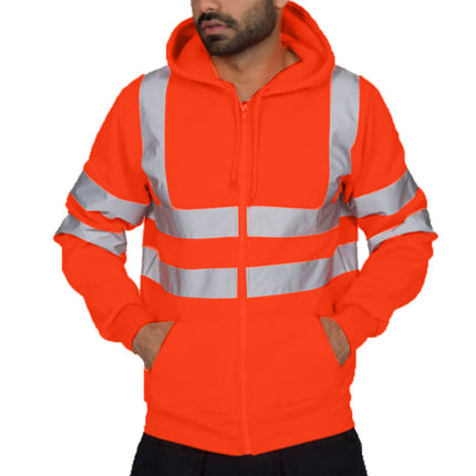 Man Sweatshirt Fashion High Visibility Mens Road Work Jacket Men'S Reflective Strip Hoodies Color Block Long Sleeve Work Coat