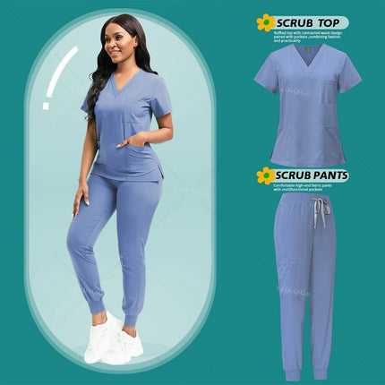 Women Uniform Nursing Scrubs Set Doctor Nurse Workwear Beauty Salon Spa Clothes Scrub Shirt Pants Unisex Medical Nursing Uniform-KarWorkwear