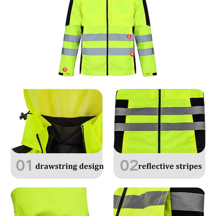 Hi Viz Yellow Workwear Suits for Work in Winter 3 in 1 Hi Vis Workwear Waterproof Jacket with Linner and Working Pants Men Set