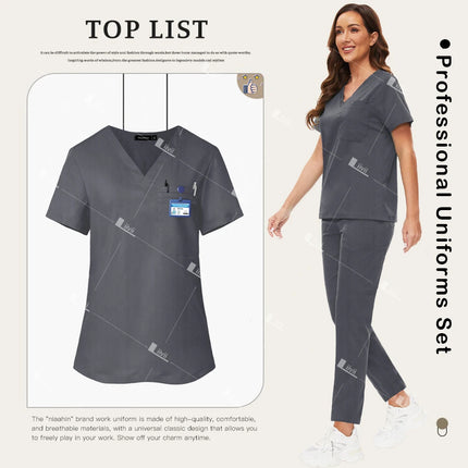 New Scrubs Set Medical Doctor Uniforms Stretch Scrub Top With Pocket Straight Pants Nurse Uniforms Beauty Salon Lab Workwear-KarWorkwear