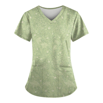 2023 Women Nurse Scrub Working Uniforms Pocket T-Shirt Workwear V-Neck Tops For Female Blouse Print Short Sleeve Hospital Mujer-KarWorkwear