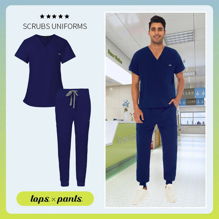 Unisex Scrub Suits Doctor Set Men Tops+Jogger Pants Surgical Workwear Dental Clinic Work Clothes Hospital Doctor Nursing Uniform-KarWorkwear