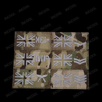 UK Flag IR Reflective Embroidered Patches Appliqued Uniform Rank Shoulder Armband MP MED For Cap