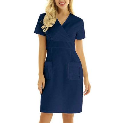 Nurse Uniform Dress Womens Short Sleeve Pharmacy Working Uniform Dress Medical Care Women Casual Nursing Scrubs Spa Dresses-KarWorkwear