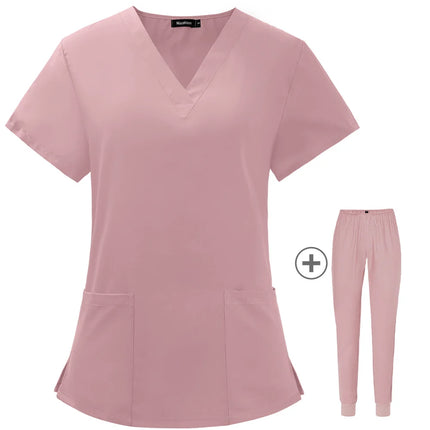 Solid Color Nursing Scrubs Women Uniforms Elasticity Pet Clinic Nurse V-neck Medical Hospital Doctor Working Clothing Wholesale-KarWorkwear