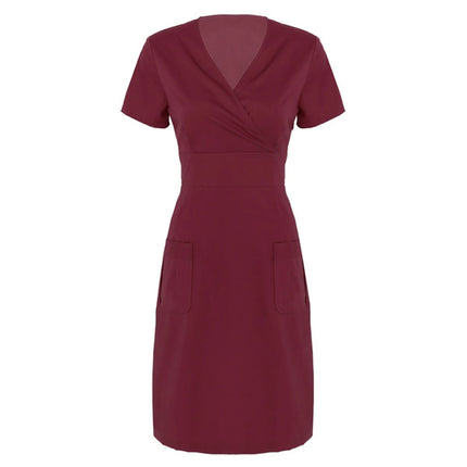 Nurse Uniform Dress Womens Short Sleeve Pharmacy Working Uniform Dress Medical Care Women Casual Nursing Scrubs Spa Dresses-KarWorkwear