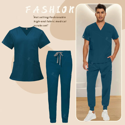 Red Nursing Uniforms Unisex Medical Top Pants Clinical Uniform Men Nursing Clothes Doctor Nurse Scrubs Sets Dentist Vet Workwear-KarWorkwear