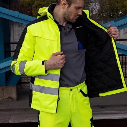 Hi Viz Yellow Workwear Suits for Work in Winter 3 in 1 Hi Vis Workwear Waterproof Jacket with Linner and Working Pants Men Set