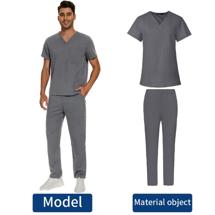 Short Sleeve Mens Scrub Uniforms Doctor Overcoats Dentist Set Medical Tops Pants Man or Women Nurse Work Wear Lab Pharmacy Gown-KarWorkwear