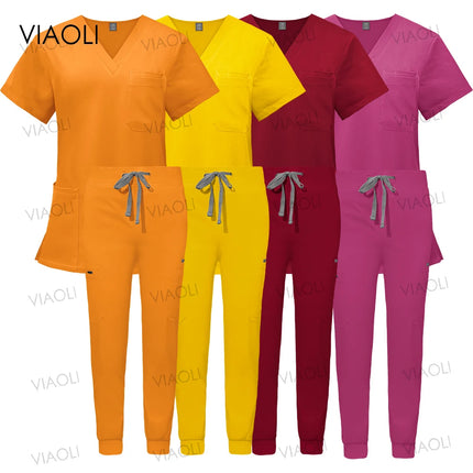 New Operating Room Uniform Hospital Working Scrub Set Medical Supplies Nurse Dental Surgery Suit Beauty Workwear Scrub Top Pants-KarWorkwear