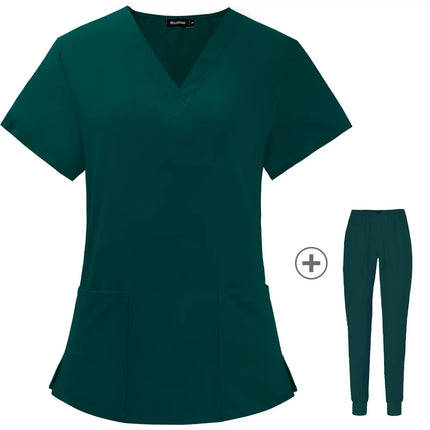 Hot Sales Nurse Uniform Women Short Sleeve Neck Tops Working Uniform Blouse Scrubs Workwear Nursing Women Scrubs Pants Elastic-KarWorkwear