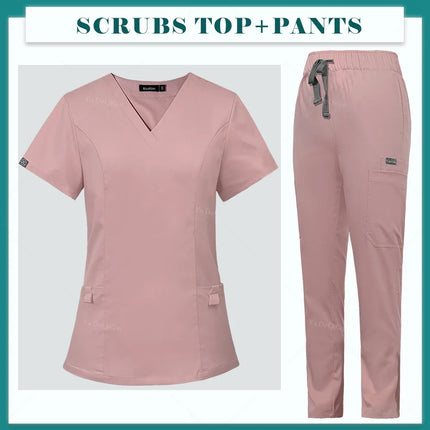 Workwear Nurse Uniform Tops+Straight Pants Medical Nursing Uniform Women Men Pet Shop Beauty Work Suit Doctor Surgery Scrubs Set-KarWorkwear