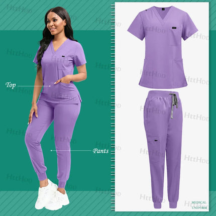 Women's Medical Joggers Suit Grooming Work Clothes Veterinary Dental Scrub Work Uniforms Fashion New Nurses Workwear Mens Scrubs-KarWorkwear
