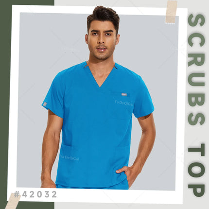 New Hospital Nursing Workwear Surgical Shirt Medical Scrubs Tops for women men Short Sleeve V-neck Pockets Uniforms Scrub Blouse-KarWorkwear