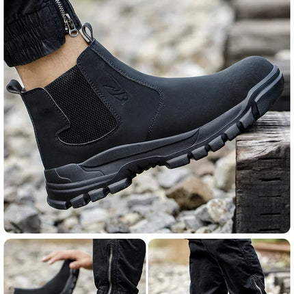 Waterproof Safety Wrok Boots For Men Steel Toe Cap Lightweight Indestructible Industry Chelsea Boots Puncture-Proof Footwear-KarWorkwear