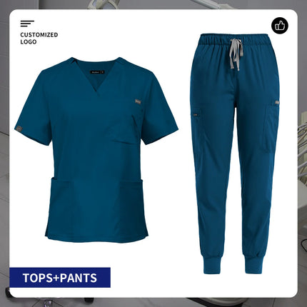 V-neck Nurse Scrubs Workwear Short Sleeve Surgical Nursing Uniforms Women Dental Clinic Scrub Medical Uniforms Customizable Logo-KarWorkwear