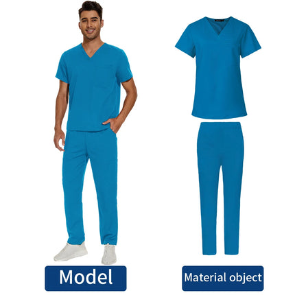 Short Sleeve Mens Scrub Uniforms Doctor Overcoats Dentist Set Medical Tops Pants Man or Women Nurse Work Wear Lab Pharmacy Gown-KarWorkwear