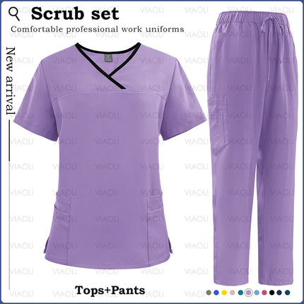 Surgical Uniforms Woman Nursing Sets Pocket Top Straight Pants Medical Nurse Uniform Scrubs Clinical Beauty Salon Hospital Suits-KarWorkwear