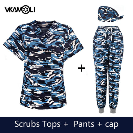 Cat print Pet hospital clinic Dentist lab medical nurse Surgical working Short sleeve Scrub tops +Jogger Pants Doctor uniforms-KarWorkwear