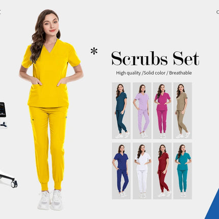 New Operating Room Uniform Hospital Working Scrub Set Medical Supplies Nurse Dental Surgery Suit Beauty Workwear Scrub Top Pants-KarWorkwear