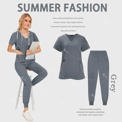 Surgical Uniforms Woman Scrub Set Medical Nurse Beauty Salon Workwear Clinical Scrubs Top Pants Spa Doctor Nursing Clinical Suit-KarWorkwear