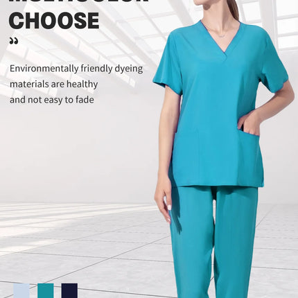 Hot Sales Nurse Uniform Women Short Sleeve Neck Tops Working Uniform Blouse Scrubs Workwear Nursing Women Scrubs Pants Elastic-KarWorkwear