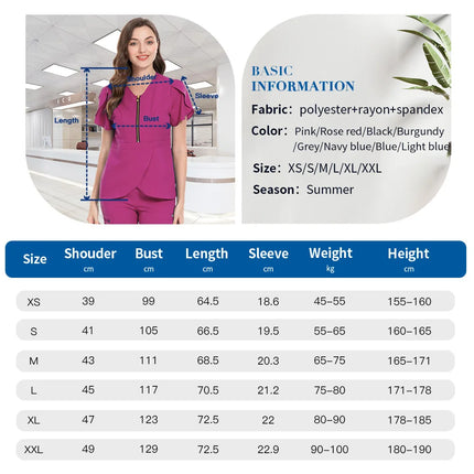 Beauty Salon Workwear Women Short Sleeved Spa Uniforms Dentist Healthcare Nurse Scrubs Tops Medical Doctor Scrub Working Clothes-KarWorkwear