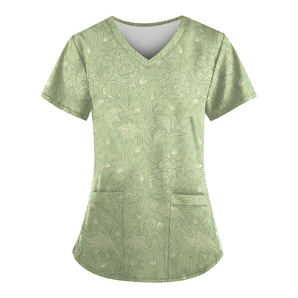 2023 Women Nurse Scrub Working Uniforms Pocket T-Shirt Workwear V-Neck Tops For Female Blouse Print Short Sleeve Hospital Mujer-KarWorkwear
