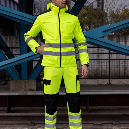 Hi Viz Yellow Workwear Suits for Work in Winter 3 in 1 Hi Vis Workwear Waterproof Jacket with Linner and Working Pants Men Set