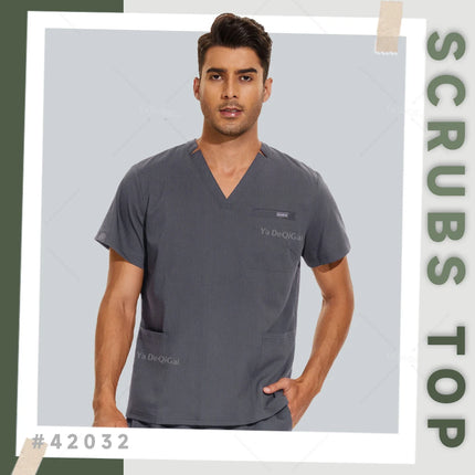 New Hospital Nursing Workwear Surgical Shirt Medical Scrubs Tops for women men Short Sleeve V-neck Pockets Uniforms Scrub Blouse-KarWorkwear