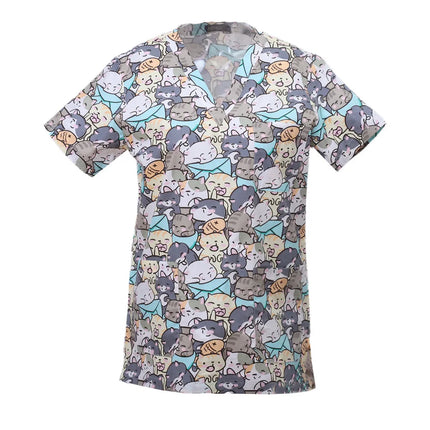 Pet Clinic Vet Work Uniforms Women Nurse Accessories Animal Printed Hospital Doctor Nursing T-Shirt Medical Scrubs Clothes Tops-KarWorkwear