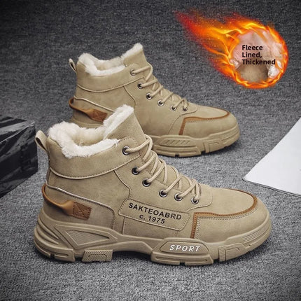 Men's Work Boots Winter New Fce Lined Anti-slip Waterproof Rainproof Warm  Boots Korean Sle round Toe Rubber Sole