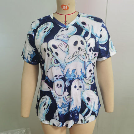 2023 Women Nurse Scrub Working Uniforms Pocket T-Shirt Workwear V-Neck Tops For Female Blouse Print Short Sleeve Hospital Mujer-KarWorkwear