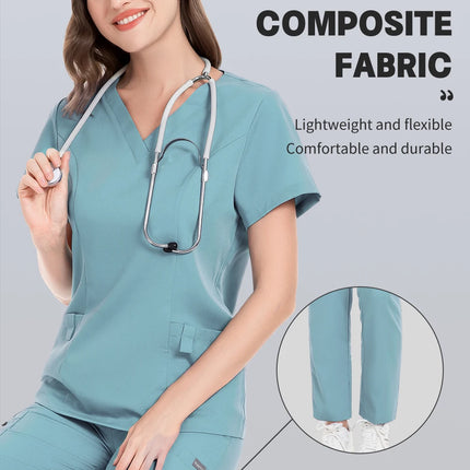 Workwear Nurse Uniform Tops+Straight Pants Medical Nursing Uniform Women Men Pet Shop Beauty Work Suit Doctor Surgery Scrubs Set-KarWorkwear