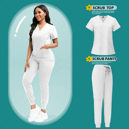 Women Uniform Nursing Scrubs Set Doctor Nurse Workwear Beauty Salon Spa Clothes Scrub Shirt Pants Unisex Medical Nursing Uniform-KarWorkwear